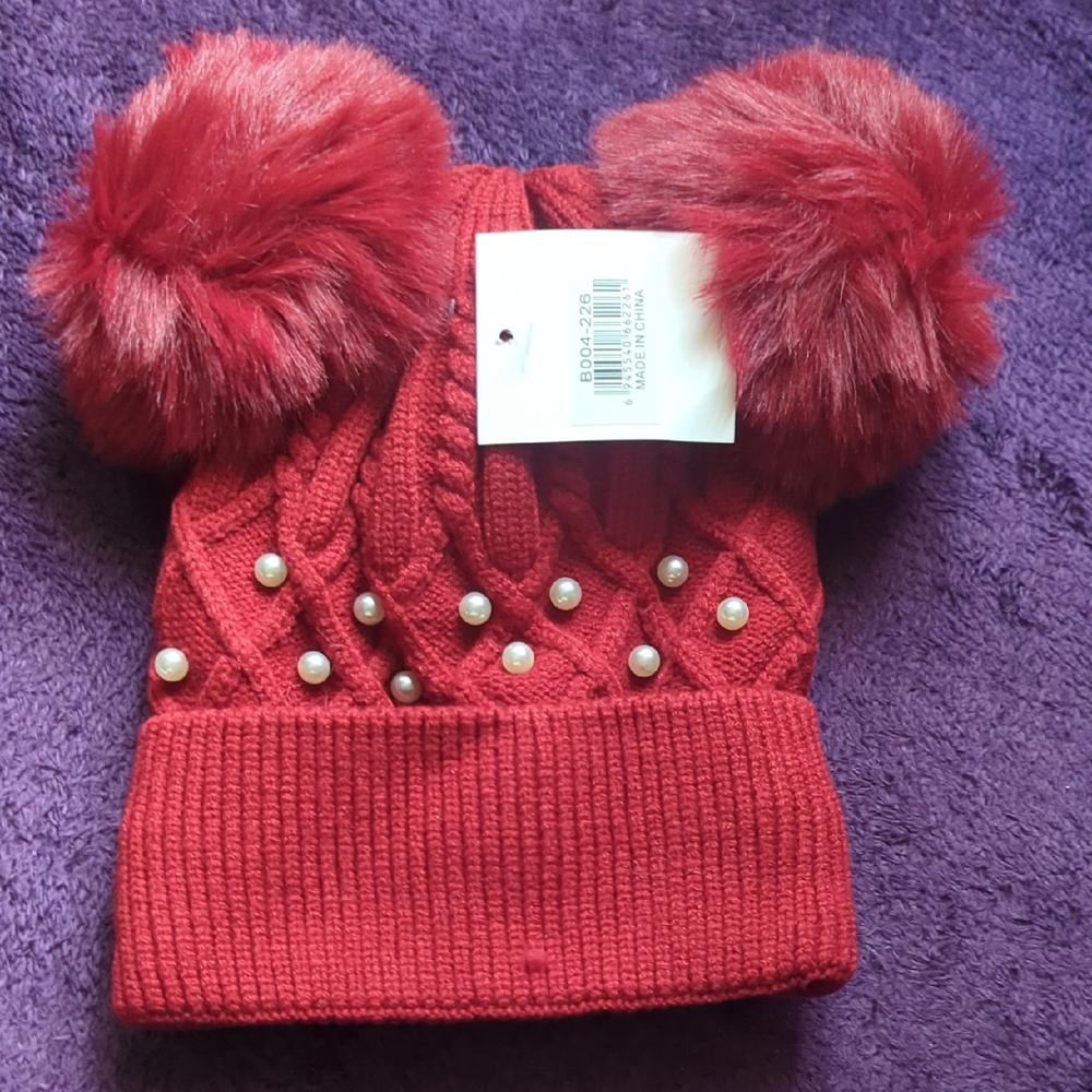 ' Cozy Red Knit Pom-Pom Hat for Kids